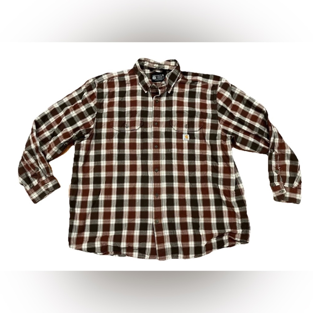 Carhartt Flannel Shirt Plaid Button Down Up Loose Fit Mens 2XL XXL‎ Cotton